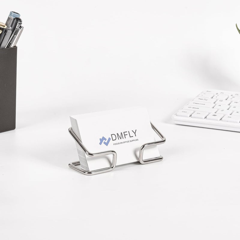 DMFLY Metal Business Card Holder for Desk, Cute Card Display Stand, Compatible with Various Countertops, Silver - Image 3
